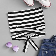 Romwe Criss Cross Hem Striped Top
