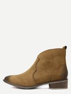 Romwe Brown Faux Suede Distressed Cork Heel Ankle Boots