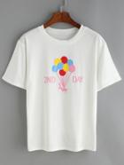 Romwe Balloon Print White T-shirt