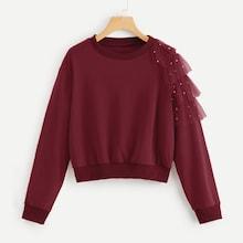 Romwe Contrast Mesh And Beaded Sweatshirt