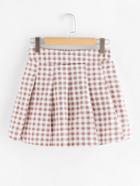 Romwe Check Elastic Waist Pleated Skirt