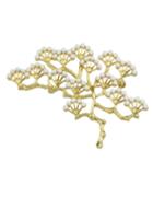 Romwe Gold Plated White Beads Tree Shape Christmas Brooch