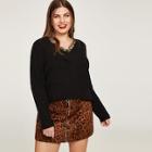 Romwe Plus Lace Insert Neck Solid Jumper
