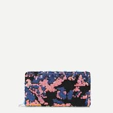 Romwe Sequin Detail Zipper Around Purse