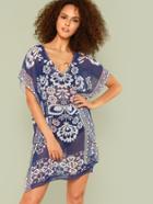 Romwe Flower Print Cover Up