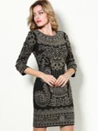 Romwe Black Round Neck Length Sleeve Embroidered Dress