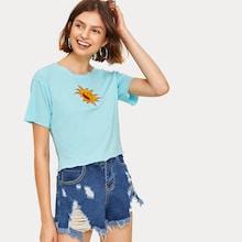 Romwe Sun Embroidery Tee