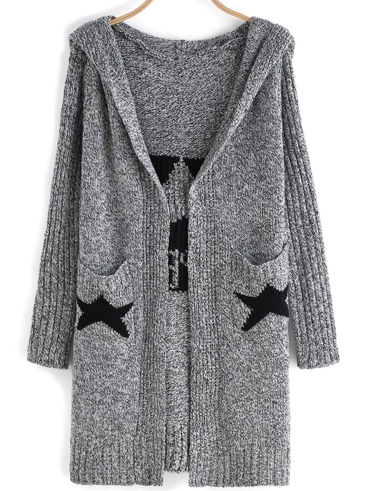 Romwe Hooded Stars Print Pockets Coat