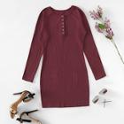 Romwe Button Front Ribbed Dress