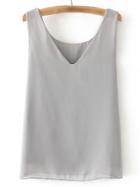 Romwe Grey V Neck Sleeveless Chiffon Vest