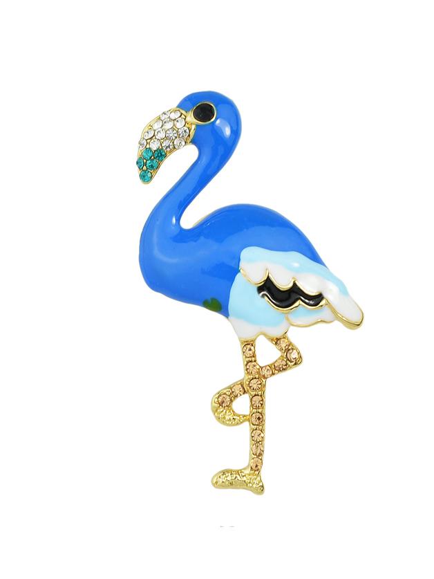 Romwe Blue Color Enamel Flower Bird Shape Big Brooches