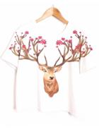 Romwe White Short Sleeve Deer Print Crop T-shirt