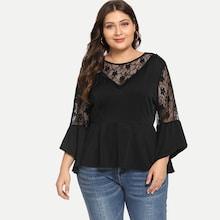 Romwe Plus Contrast Lace Ruffle Hem Blouse