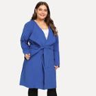 Romwe Plus Solid Belted Wrap Coat