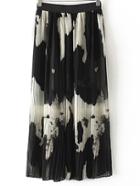 Romwe Multicolor Ink Print Elastic Waist Pleated Long Skirt