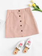 Romwe Single Breasted Dual Pocket Skirt