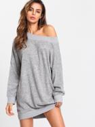 Romwe Off Shoulder Marled Knit Dress