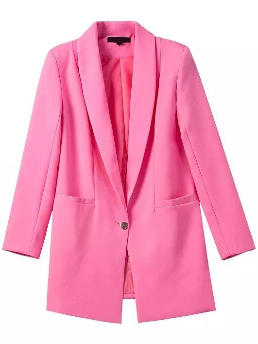 Romwe Notch Lapel Single Button Slim Rose Red Blazer