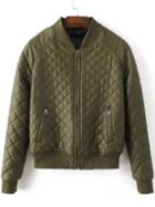 Romwe Army Green Quilted Zipper Pocket Pu Jacket