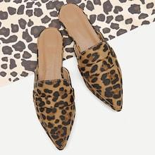 Romwe Leopard Pattern Suede Flat Mules