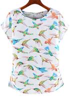 Romwe Round Neck Bird Print White Top