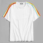 Romwe Guys Rainbow Striped Side Tee