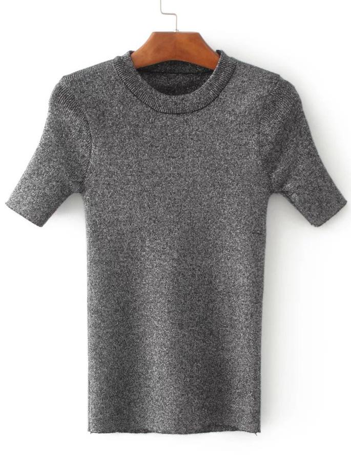 Romwe Black Crew Neck Short Sleeve Knitwear