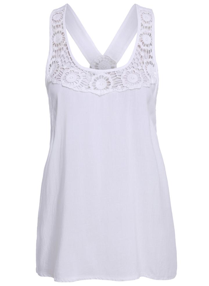 Romwe Y-back Lace Insert Embroidered Vest