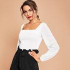 Romwe Bishop Sleeve Solid Top