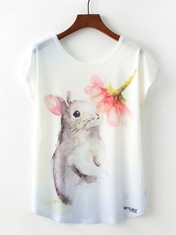 Romwe Rabbit Print Tee