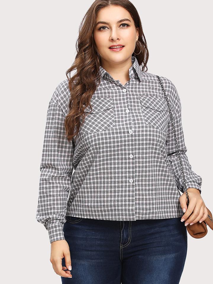 Romwe Ruffle Trim Tartan Plaid Shirt