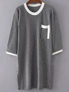 Romwe Black Striped Pocket Sweater Dress