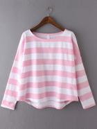 Romwe High Low Striped Pink T-shirt