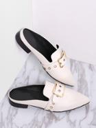 Romwe White Buckle Design Point Toe Slippers