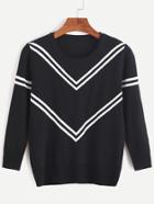 Romwe Black Chevron Pattern Sweater