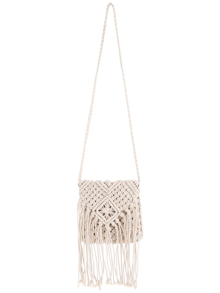 Romwe White Crochet Tassel Shoulder Bag