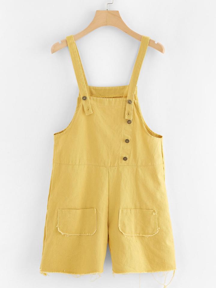 Romwe Button Detail Raw Hem Jumpsuit