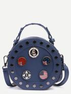 Romwe Blue Metal Charm Studded Round Bag