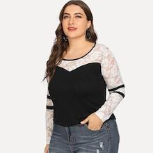 Romwe Plus Lace Contrast Floral Top