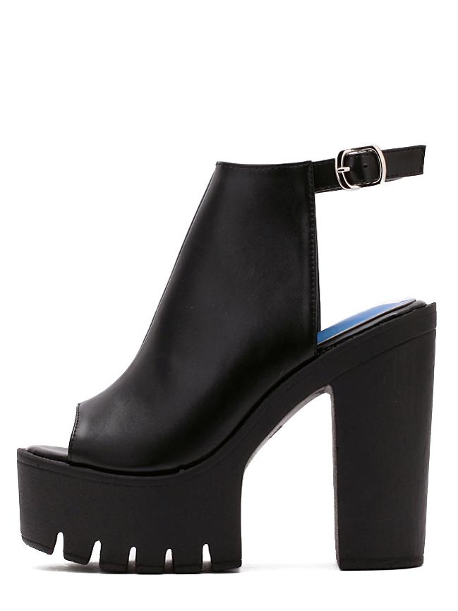 Romwe Black Lug Sole Chunky Mule Pumps