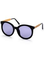 Romwe Black Round Frame Grey Reflective Lenses Sunglasses