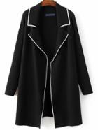 Romwe Black Contrast Edge Open Front Sweater Coat
