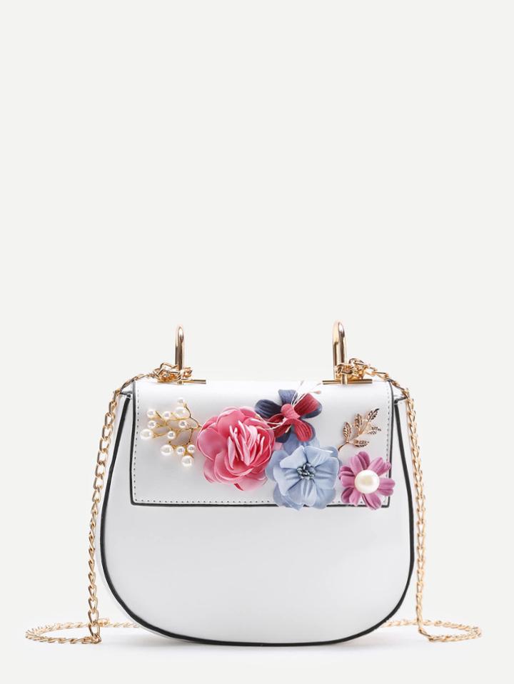 Romwe Applique Flower Saddle Chain Bag
