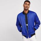 Romwe Guys Ruched Sleeve Zip Up Satin Bomber Jacket