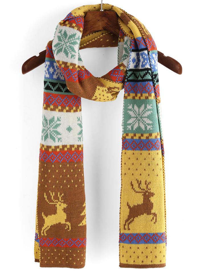 Romwe Christmas Deer Print Khaki Scarf