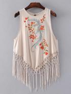 Romwe Fringe Hem Tie Back Sleeveless Tee