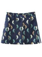 Romwe Multicolor Zipper Side Birds Printed Skirt