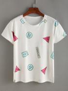 Romwe Colorful Geometric Print T-shirt