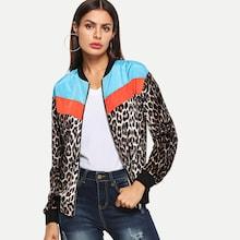 Romwe Leopard Print Color Block Coat