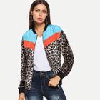 Romwe Leopard Print Color Block Coat